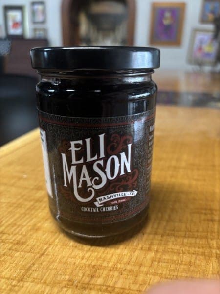 Jar of Eli Mason cocktail cherries sold at Smoky Valley Distillery