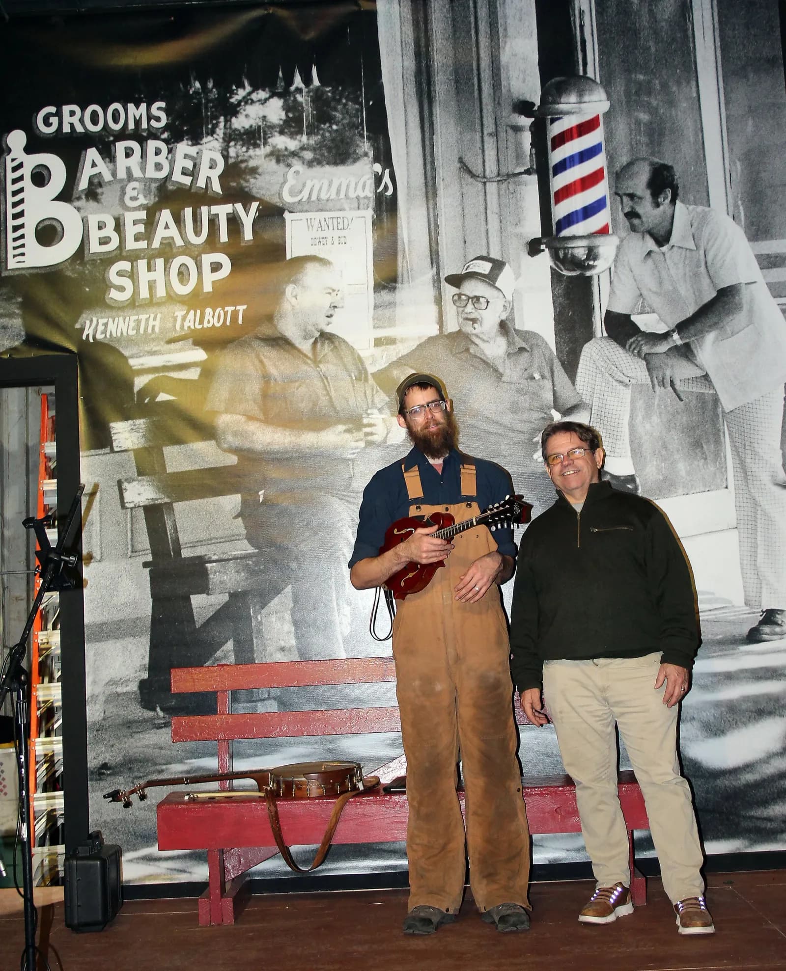 Musicians on the stage at the Smoky Valley Distillery event venue